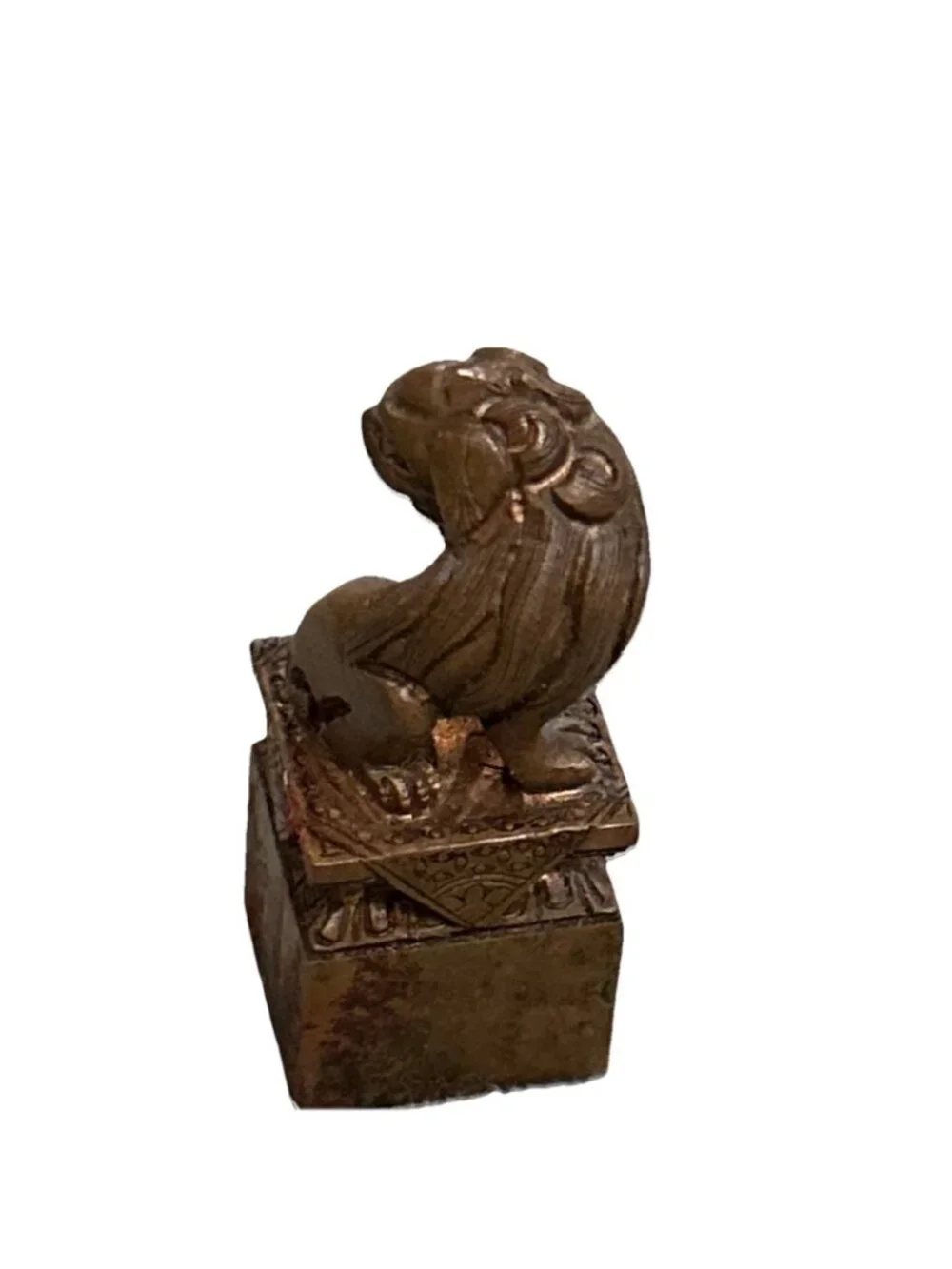 Chinese Seal Box with Bronze Foo Dog Handle with Seal & Red Paste, 19th Century